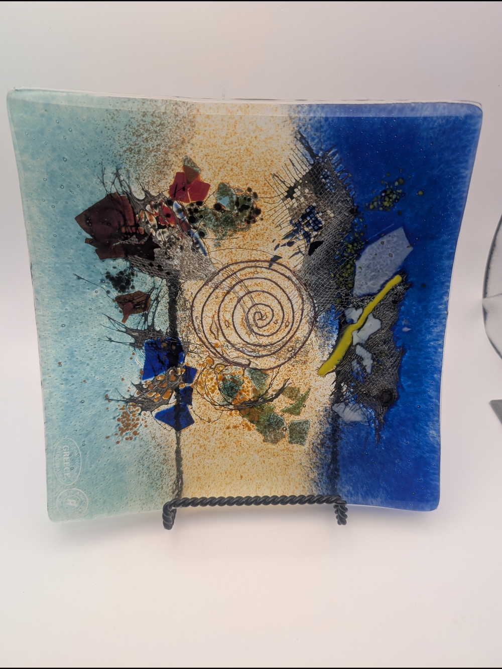 Handcrafted In Greece Blue & Teal Fused Glass Art Plate